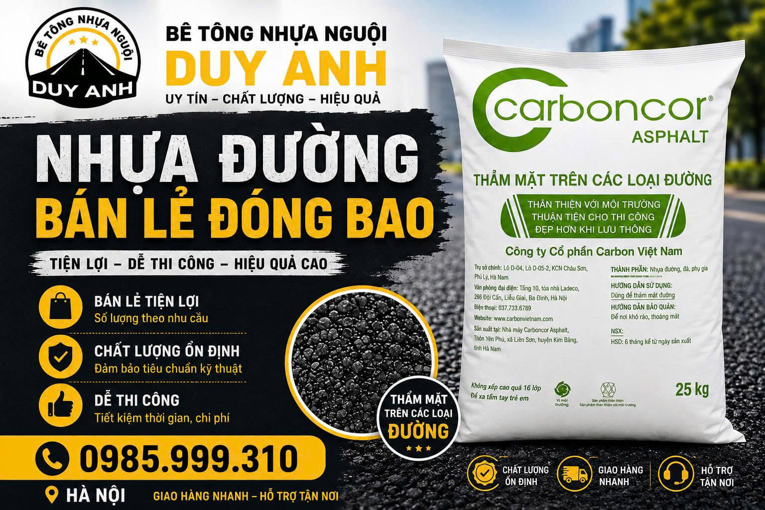 Nhựa Đường Bán Lẻ Đóng Bao ở tại Hà Nội