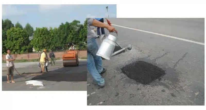 Bước 2: Tưới nước đều lên bề mặt cần thi công