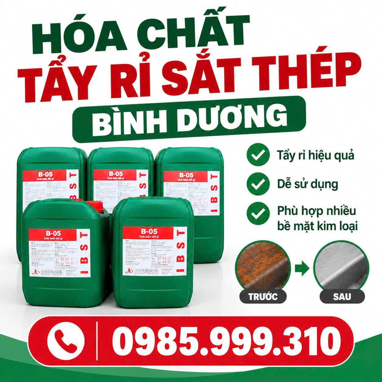 Hóa Chất Tẩy Rỉ Sắt Thép ở tại Bình Dương